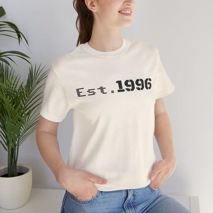 Vintage Est. 1996 T-shirt by Printify featuring retro design, perfect for birthday gift celebrating birth year, casual wear.
