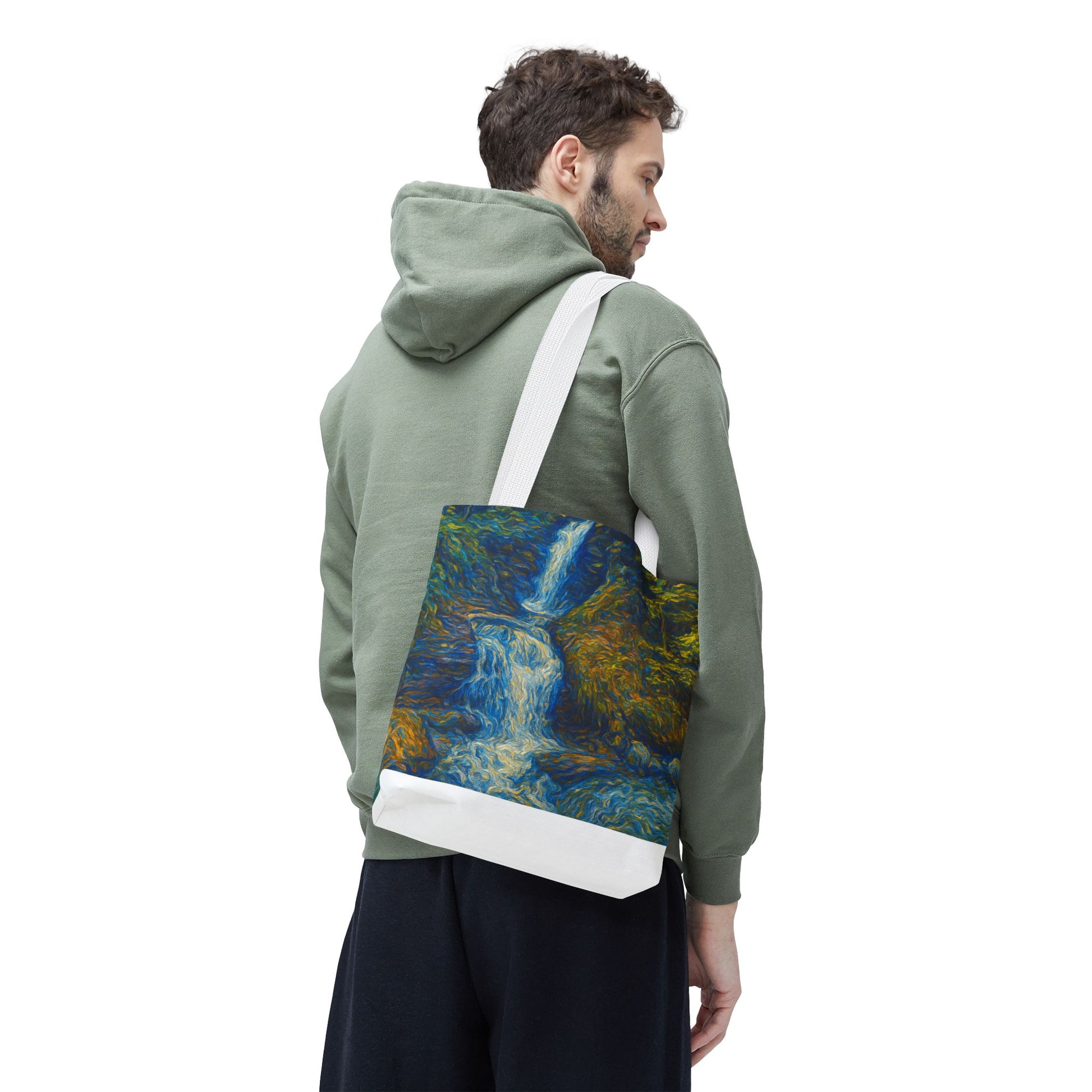 Nature-Inspired Tote Bag, Artistic Eco-Friendly Shopper, Waterfall Design, Reusable Market Bag, Gift for Nature Lovers - TRV