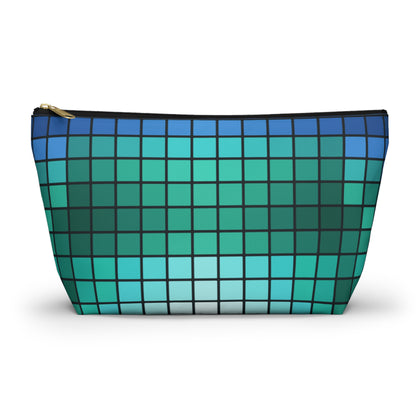 Teal Gradient Grid Accessory Pouch