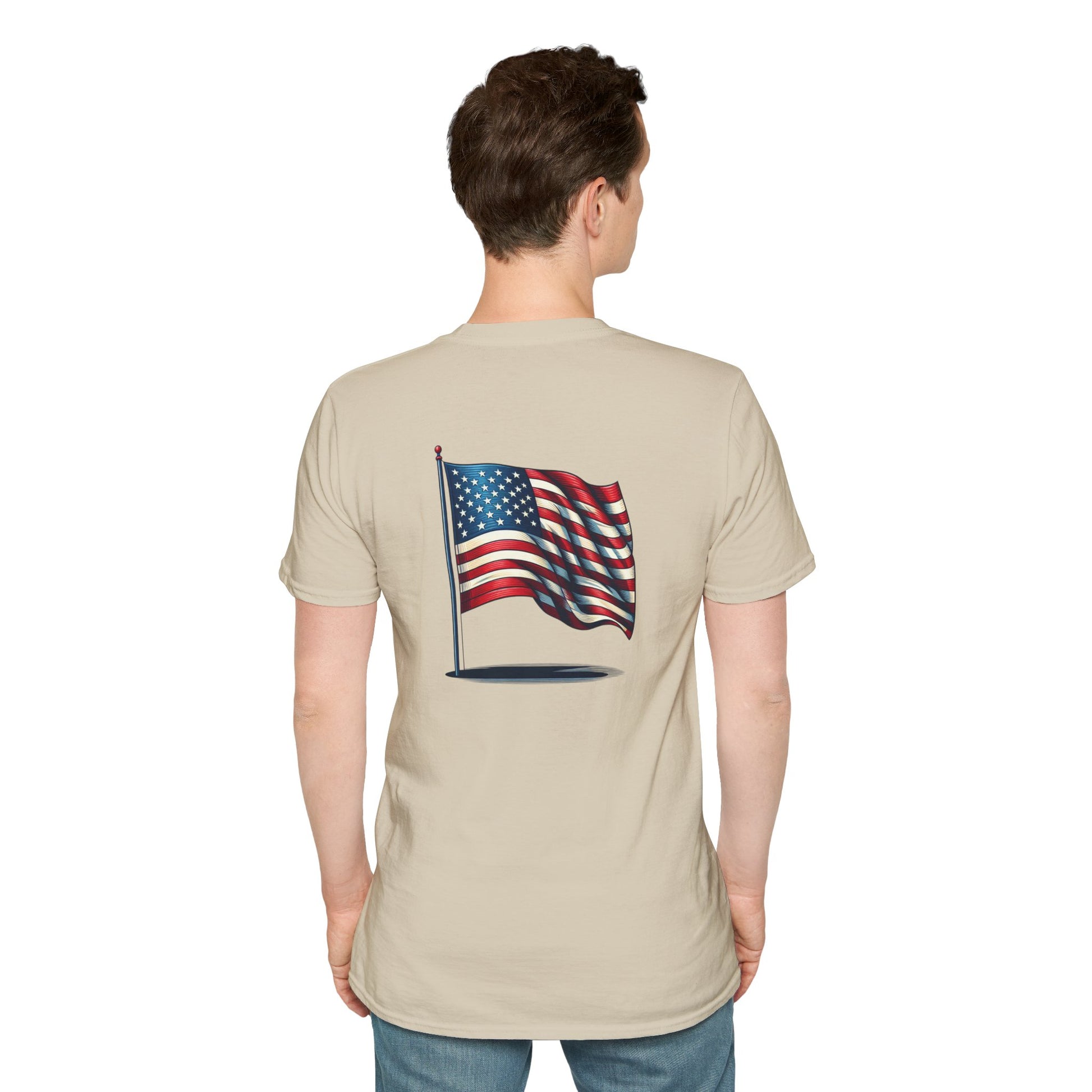 Patriotic Unisex Softstyle T-Shirt, American Flag Tee, USA Pride Shirt, Perfect for Independence Day, Casual Wear - TRV