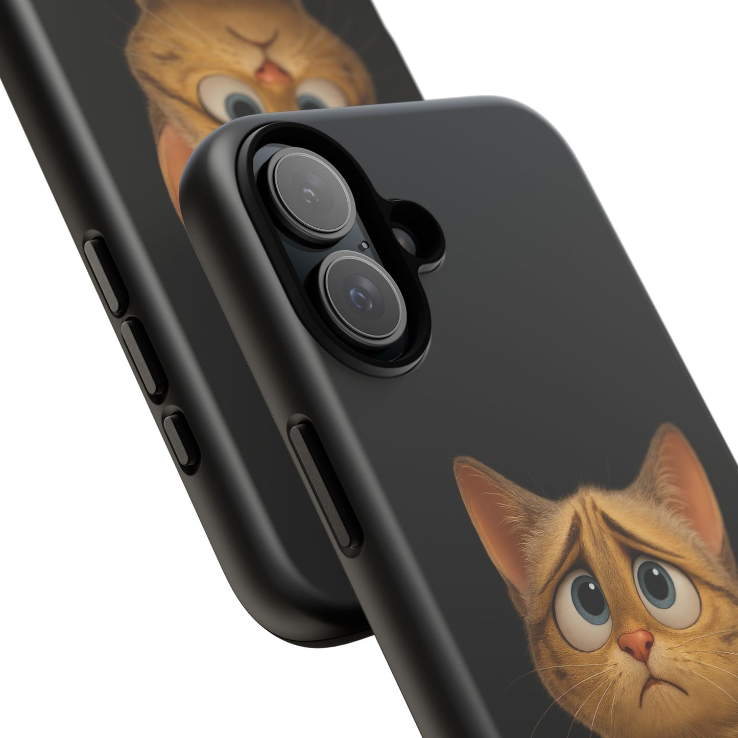 Cute sad kitty print phone case for iPhone, protective and stylish cat-themed accessory by Printify.