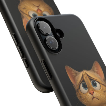 Cute sad kitty print phone case for iPhone, protective and stylish cat-themed accessory by Printify.