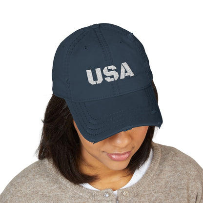 Distressed USA Dad Hat, Casual Cap, Vintage Style Hat, Unisex Baseball Cap, Embroidered Hat for Dad, Perfect Gift for Dad's Day - TRV