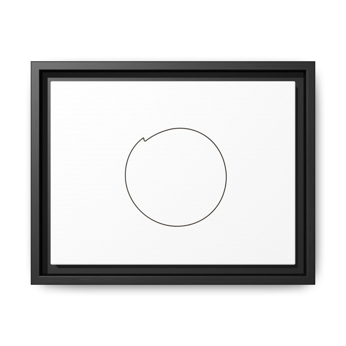 Framed matte canvas wall art featuring a minimal circular line design, by Printify, displayed on a neutral wall.
