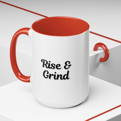 Motivational Rise & Grind Coffee Mug, Black Accent Mug, Daily Inspiration, Gift for Coffee Lovers, 11oz 15oz Ceramic Cup