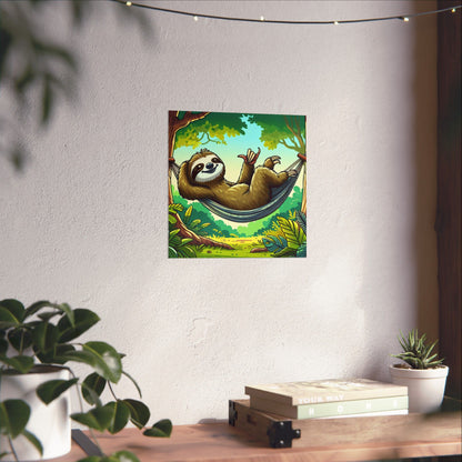 Sloth Hammock Matte Poster — Tropical Relaxation Wall Art