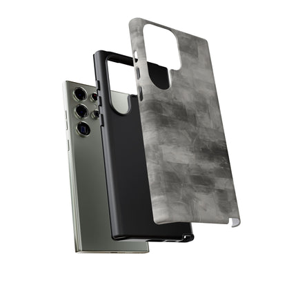 Abstract gray grid design phone case for iPhone, tough protective cover by Printify with modern geometric pattern.