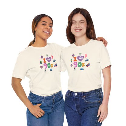 I  Love the 90's Short Sleeve Tee - Retro Graphic Tee, Vintage Style Shirt, Perfect for Casual Outings, 90s Nostalgia Apparel