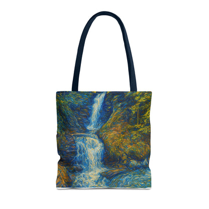 Nature-Inspired Tote Bag, Artistic Eco-Friendly Shopper, Waterfall Design, Reusable Market Bag, Gift for Nature Lovers - TRV