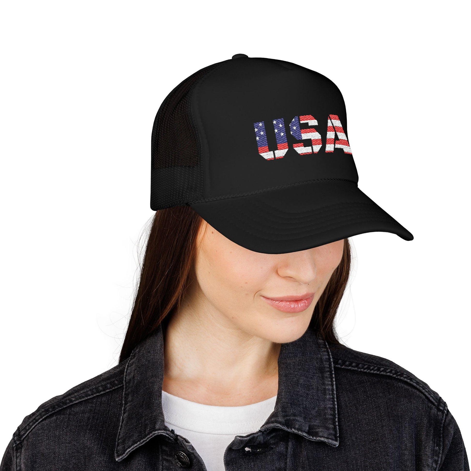 USA Flag Embroidered Foam Trucker Hat, Patriotic Cap, Red Mesh Hat, Summer Outdoor Gear, Festival Accessory, July 4th Gift - TRV