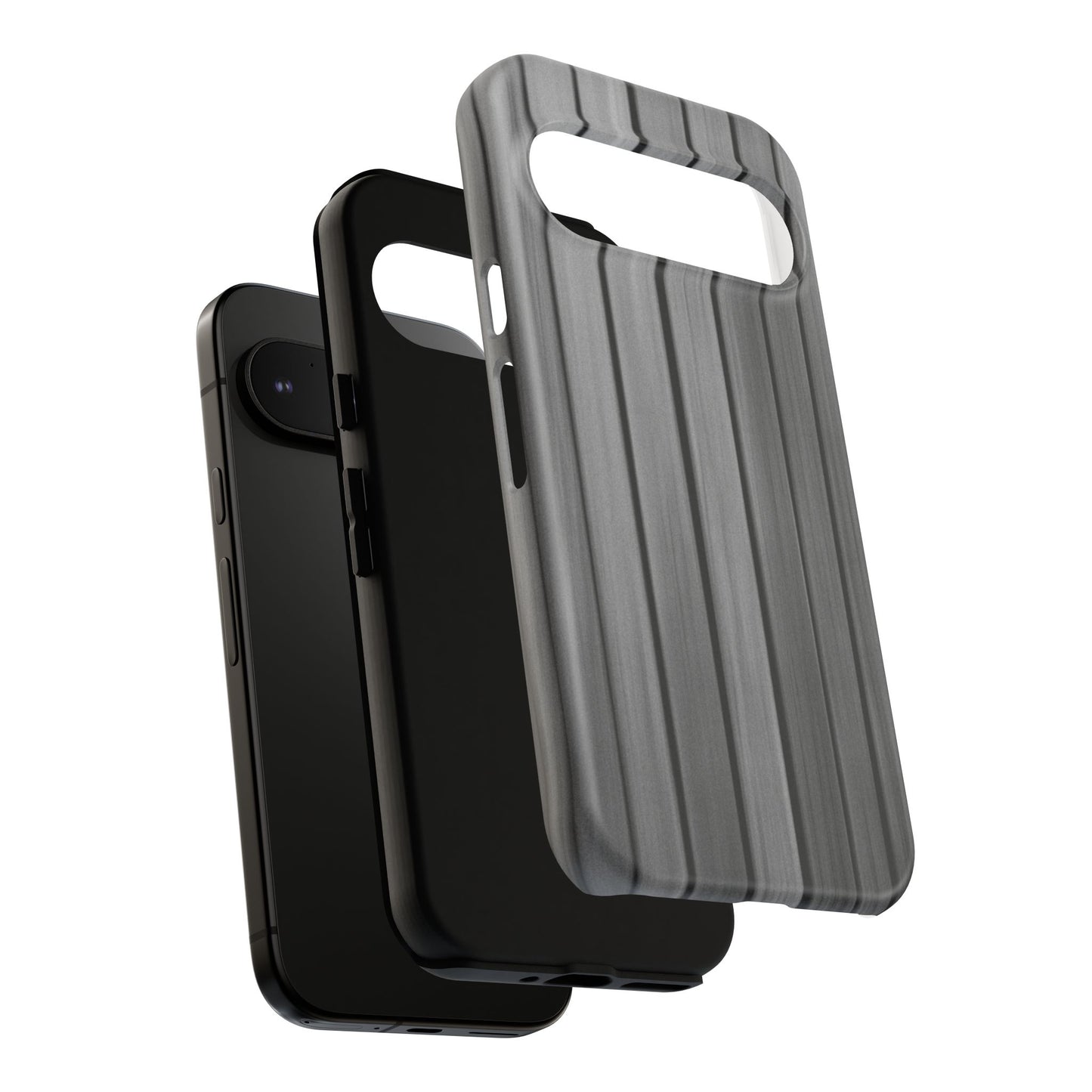 Ribbed metal texture phone case for iPhone, tough protective cover with durable metal finish by Printify.