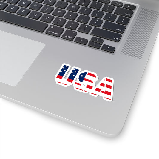 USA flag kiss-cut sticker with stars and stripes, patriotic American decal on paper product from Printify.