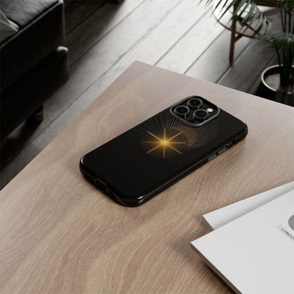 Tough Cases - Radiant Star Phone Case, Protective Black Shockproof Cover with Golden Light Design