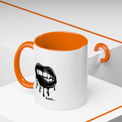 Black accented Dripping Bite coffee mug by Printify, 11oz or 15oz, featuring a unique dripping design on a ceramic mug.