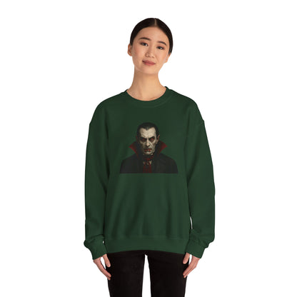 Vampire portrait crewneck sweatshirt by Printify featuring a detailed vampire illustration on a comfortable sweatshirt.