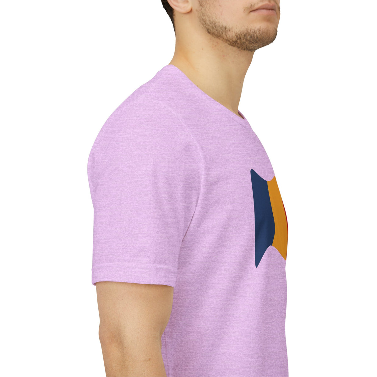 Romania flag T-shirt by Printify featuring a minimal waving tricolor design on a comfortable casual tee.
