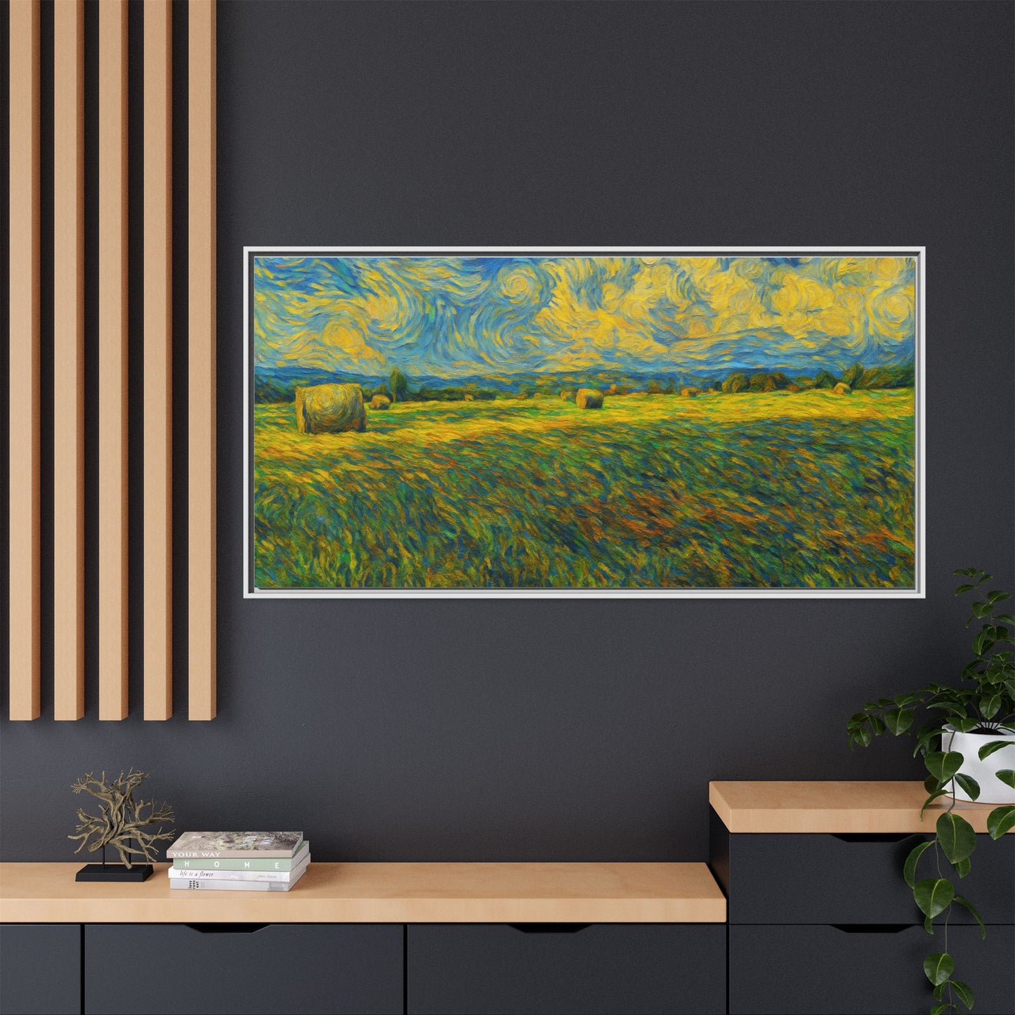 Framed multi-color landscape matte canvas print by Printify showcasing a colorful scenic artwork on high-quality canvas.