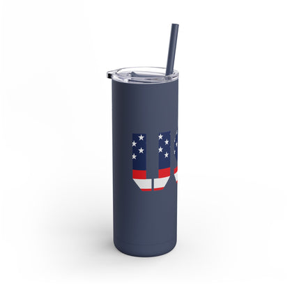 USA Flag Tumbler - 20oz Skinny Matte Drinkware, Travel Mug, Patriotic Gift, Fourth of July, Summer BBQ, Camping, Outdoor - TRV