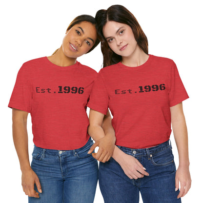 Vintage Est. 1996 T-shirt by Printify featuring a classic design, perfect as a birth year birthday gift.