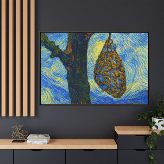 Framed matte canvas art of a starry nut cluster with dried plum colors, printed by Printify, showcasing detailed natural artwork.
