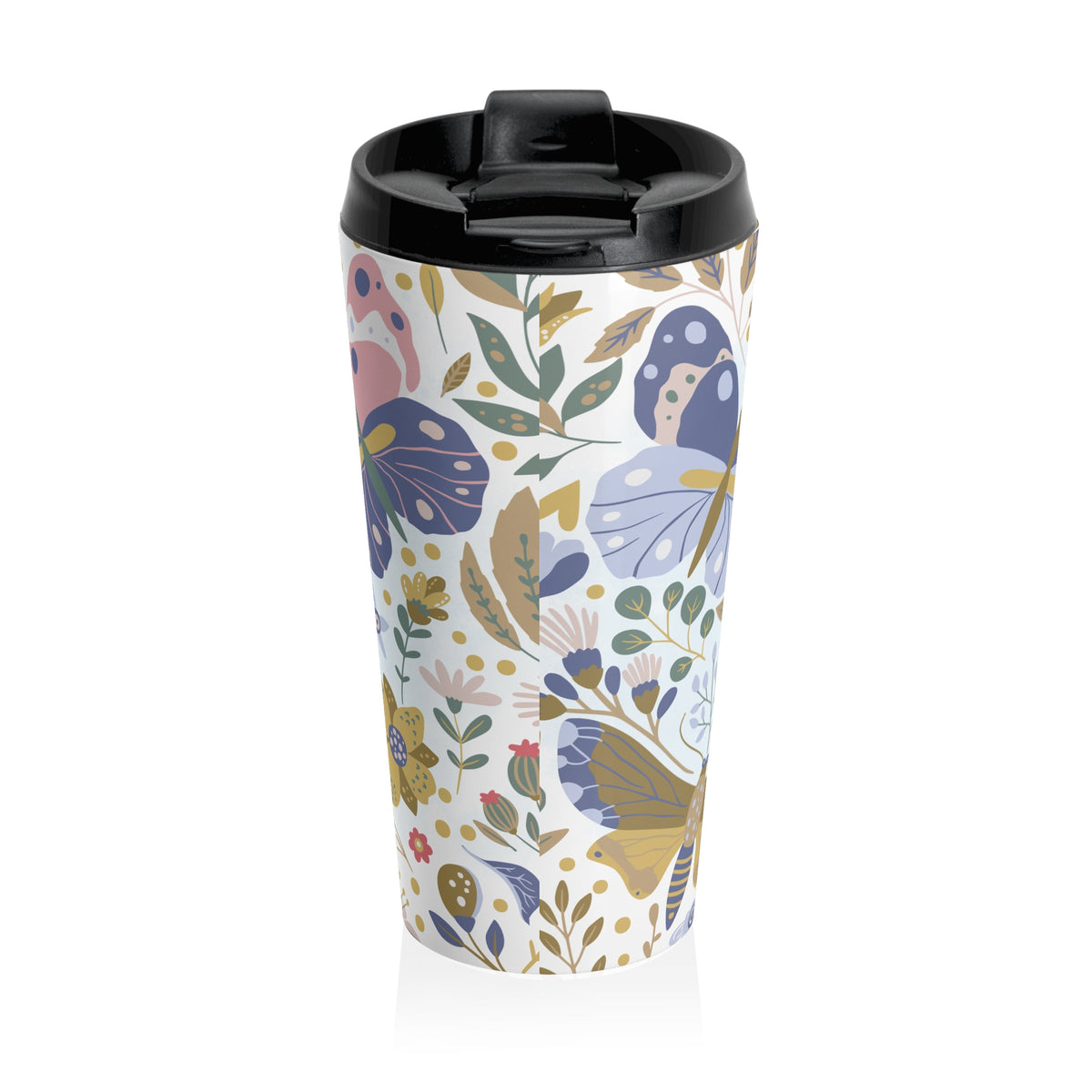 Floral and butterfly 15oz insulated stainless steel travel mug - view 3