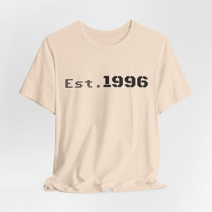 Vintage style Est. 1996 T-shirt by Printify featuring a birth year birthday gift design on a casual cotton tee.