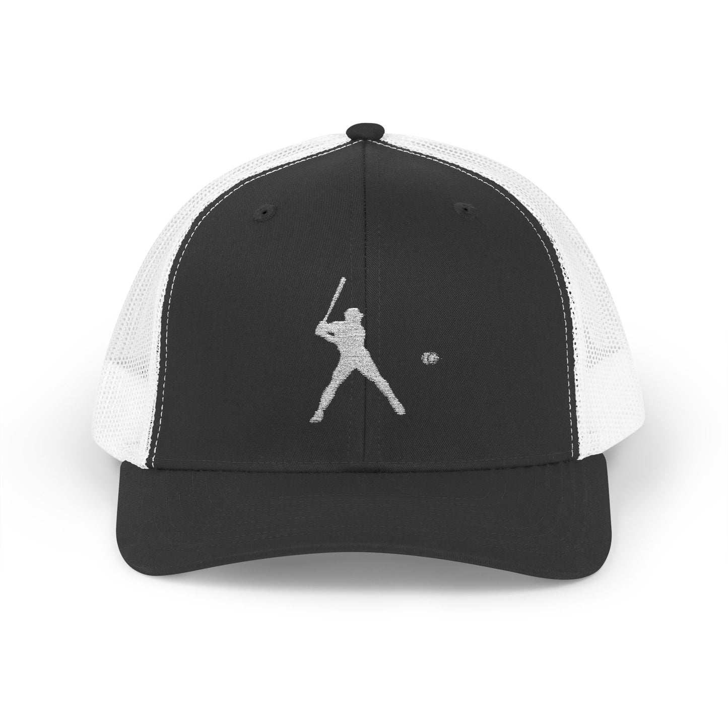 Vintage baseball snapback trucker cap with batter silhouette design, stylish hat from Printify featuring a classic baseball theme.