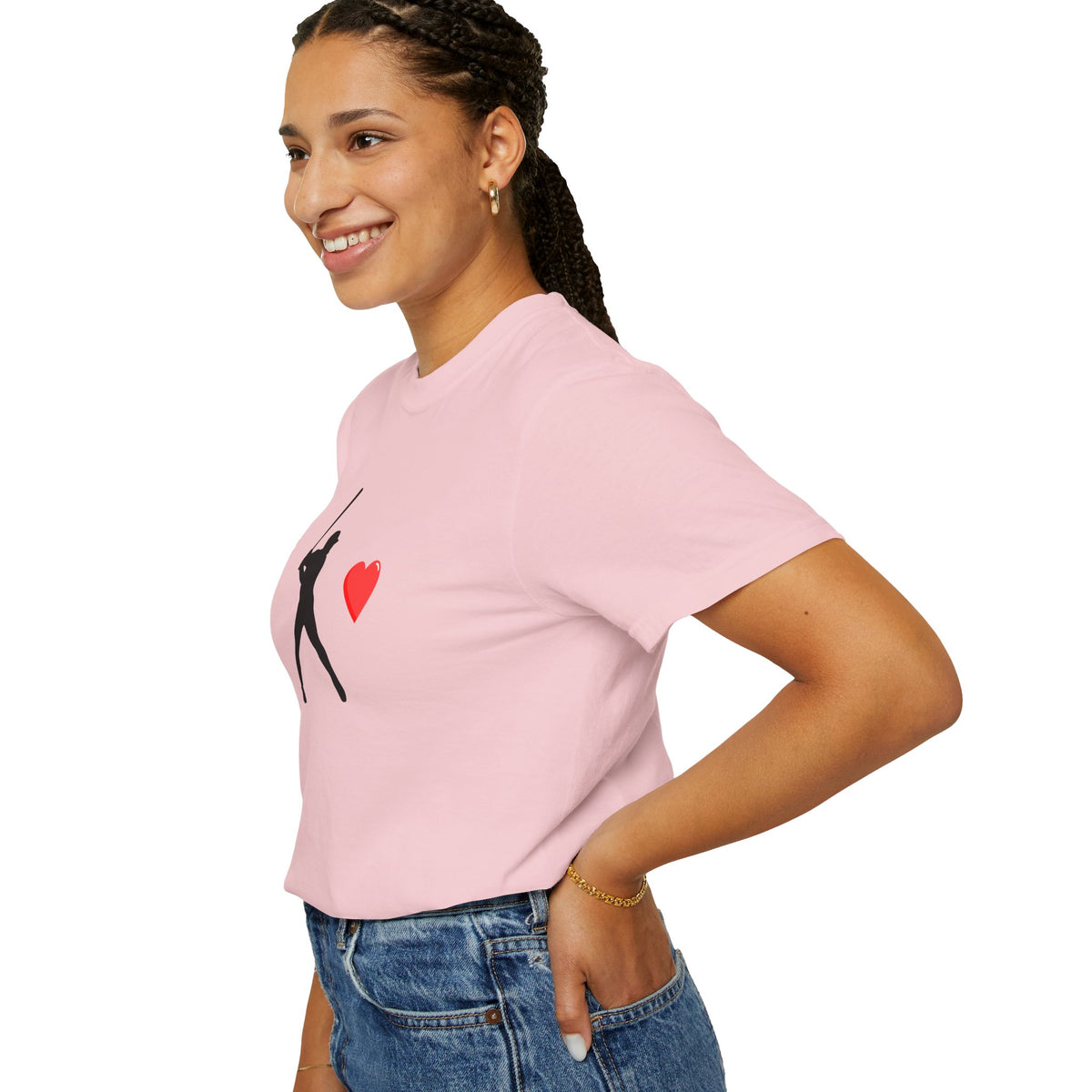 Printify baseball batter heart T-shirt featuring a graphic of a batter with a heart design on the front, casual and stylish apparel.