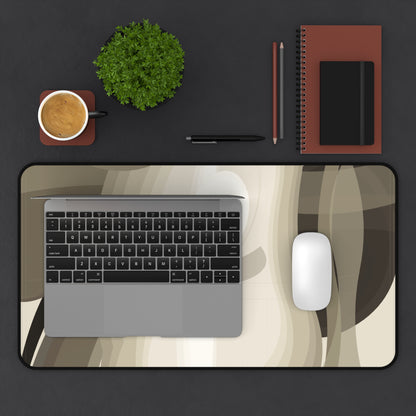 Abstract Neutral Waves Desk Mat | Modern Beige Brown Mousepad Surface