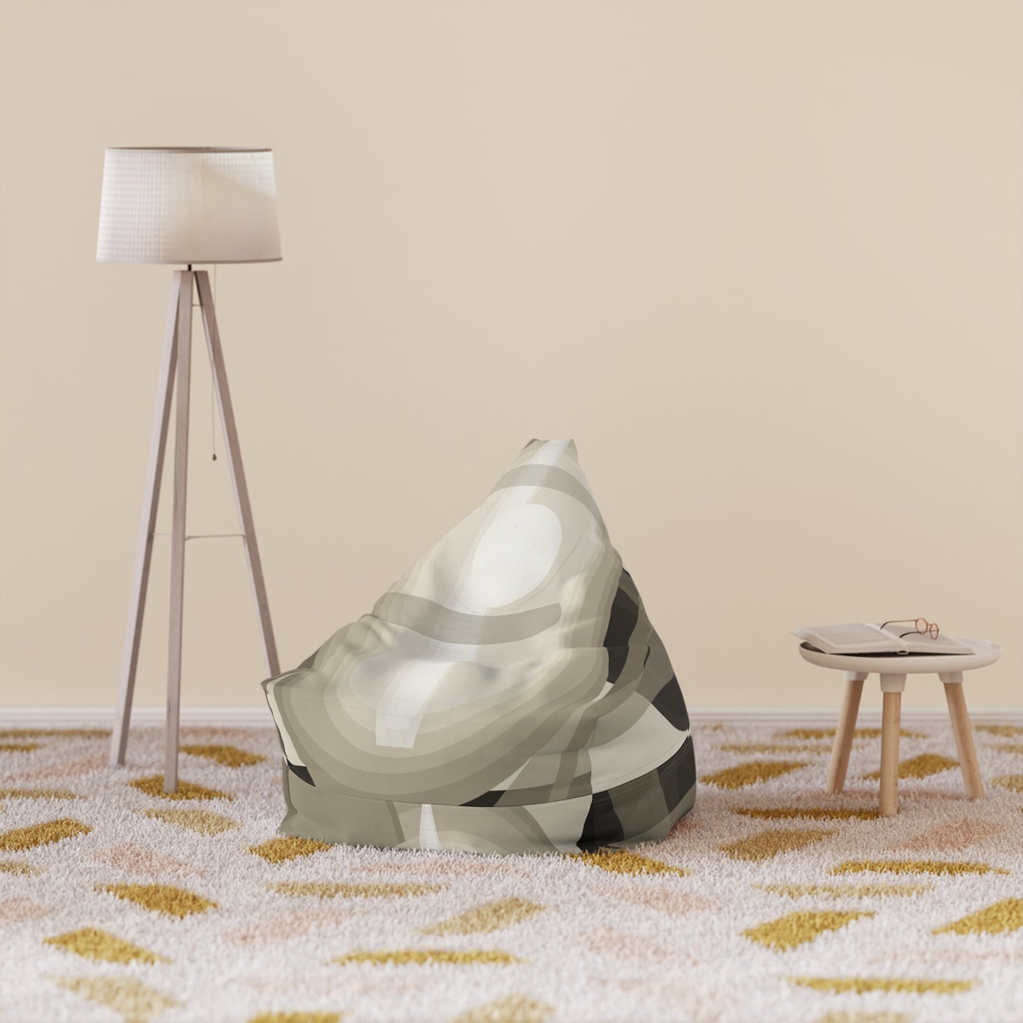 Abstract Neutral Swirl Bean Bag Cover — Modern Living Room Accent