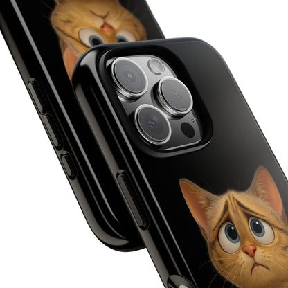 Cute sad kitty print phone case for iPhone, protective and stylish, featuring a printed design of a sad kitten by Printify.