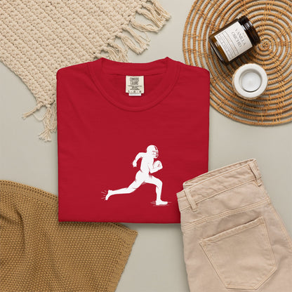 Sporty Unisex Garment-Dyed T-Shirt with Football Player Graphic, Activewear, Casual Wear, Gift for Runners, Fitness Apparel, Everyday Style
