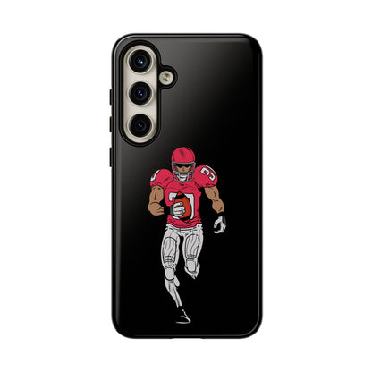 Black football player tough phone case for iPhone, durable protective sports design by Printify, featuring athletic imagery.