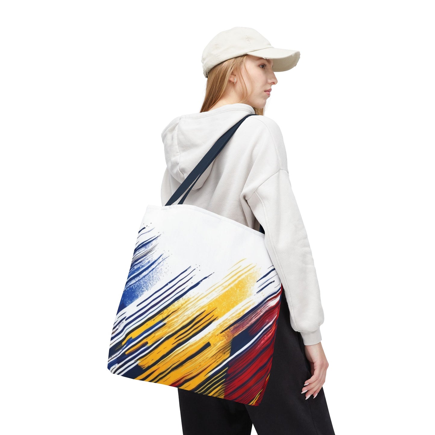 Abstract Brushstroke Tote Bag - Bold Red, Yellow & Blue All-Over Print