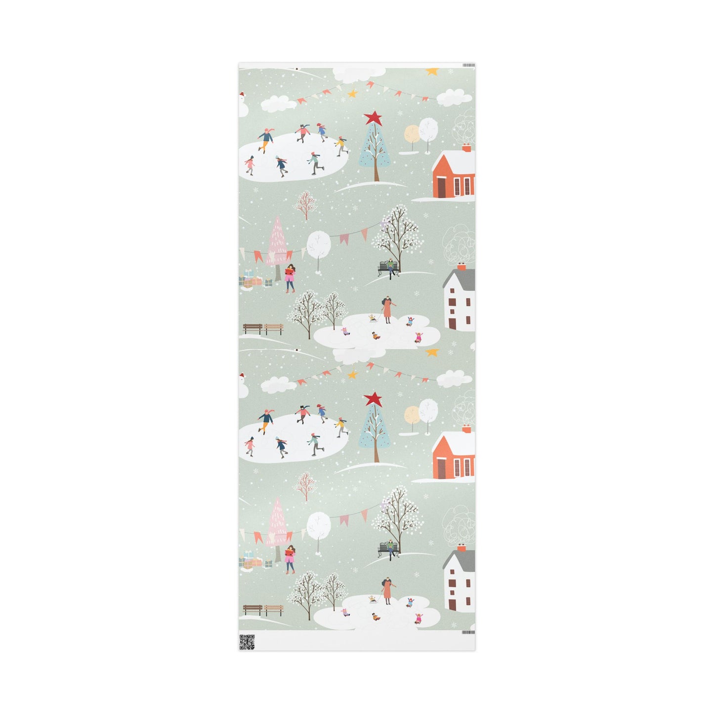 Winter Village Pattern Wrapping Paper | Holiday Snow Scene Roll