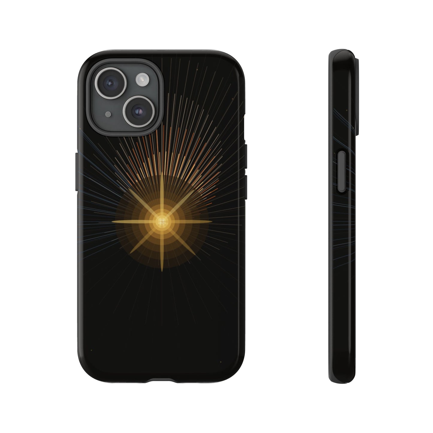 Tough Cases - Radiant Star Phone Case, Protective Black Shockproof Cover with Golden Light Design