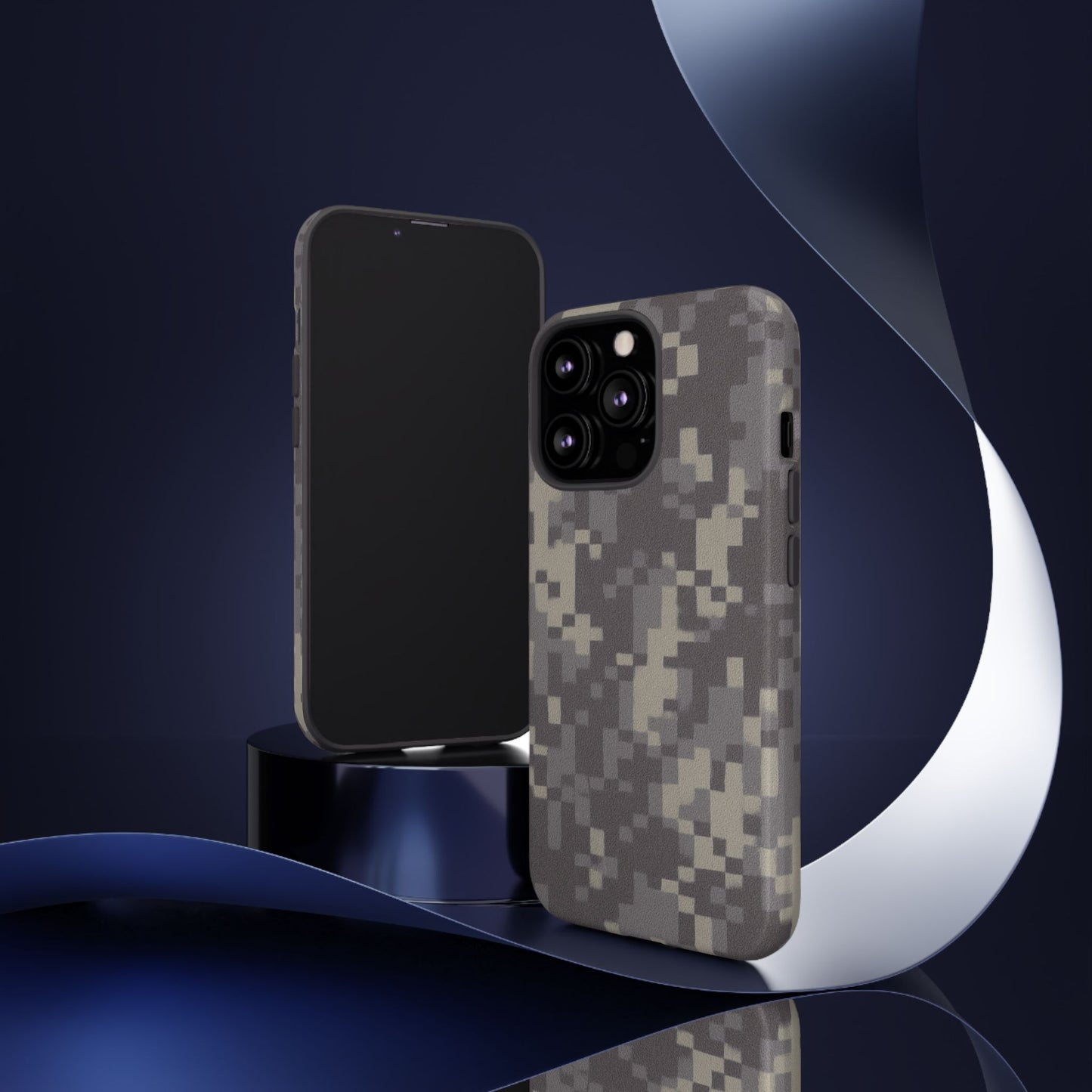 Camouflage tough phone case with rugged digital camo design, protective cover for smartphones by Printify