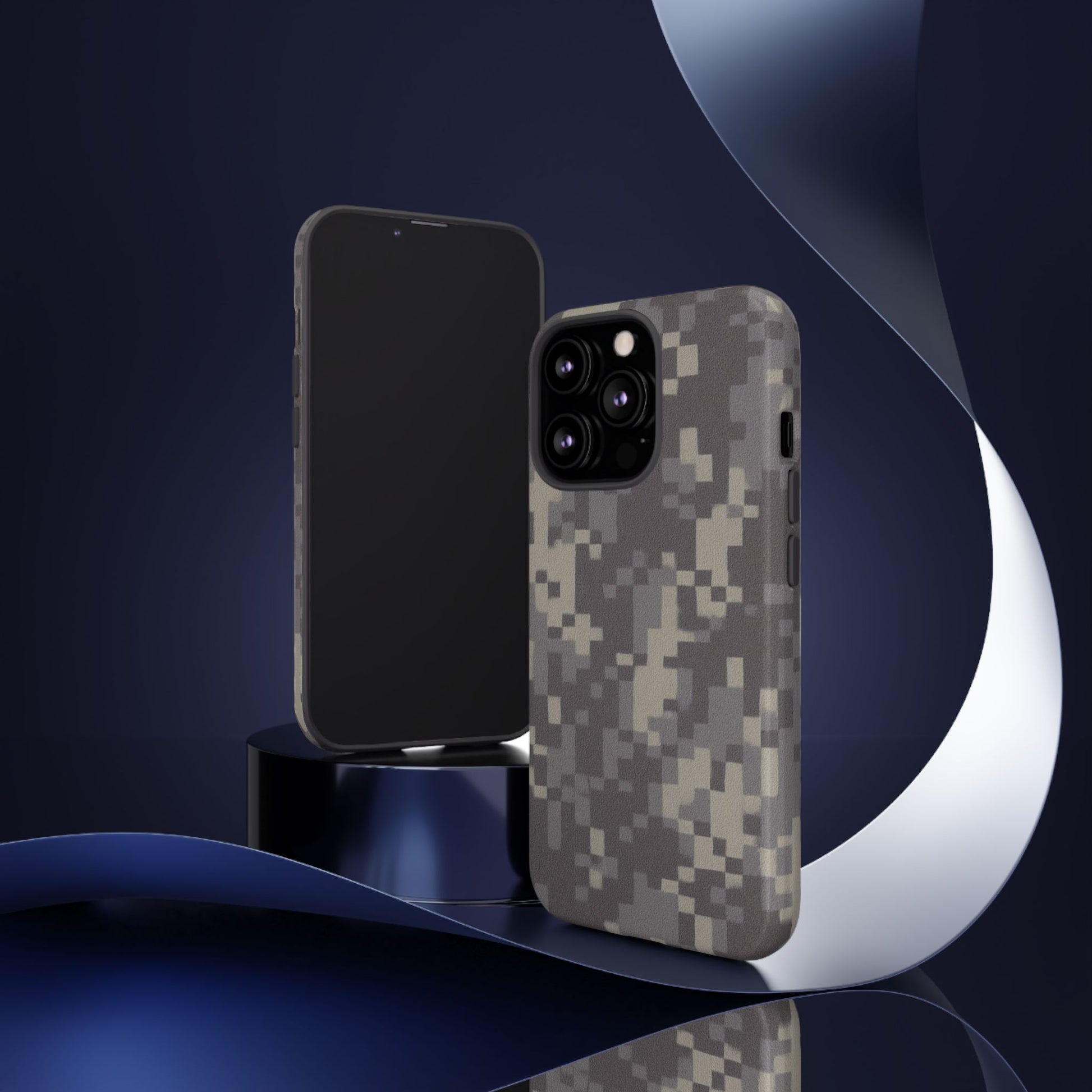 Camouflage tough phone case with rugged digital camo design, protective cover for smartphones by Printify