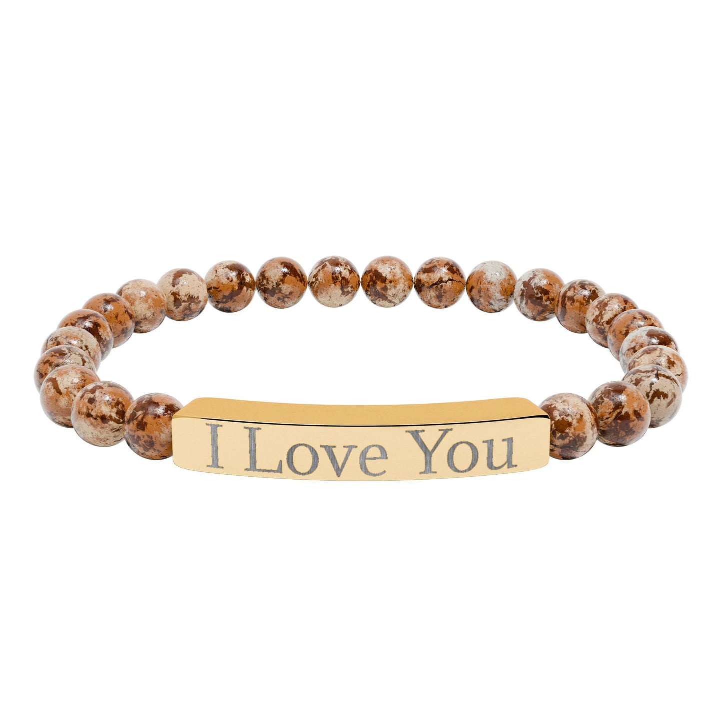Engraved 'I Love You' natural stone stretch bracelet from Printify, featuring smooth stones and engraved heartfelt message.