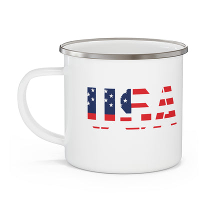 Patriotic Enamel Camping Mug | USA Flag Design | Perfect for Outdoor Adventures, Gift for Travelers, BBQs & Holidays