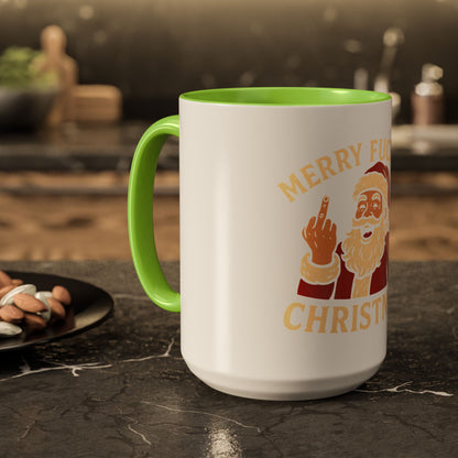 Merry Fucking Christmas Mug — Funny Santa Middle Finger Coffee Cup (11oz & 15oz)