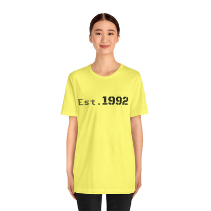Retro vintage Est. 1992 T-shirt by Printify featuring classic birth year design on a casual cotton tee.