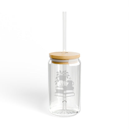 Glass Sipper Cup — Cozy Booklover Design (16oz)