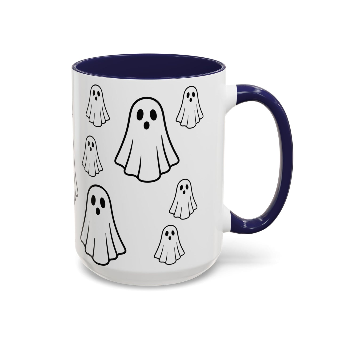 Printify ghost pattern accent coffee mug with Halloween-themed ceramic design, available in 11 oz or 15 oz size.