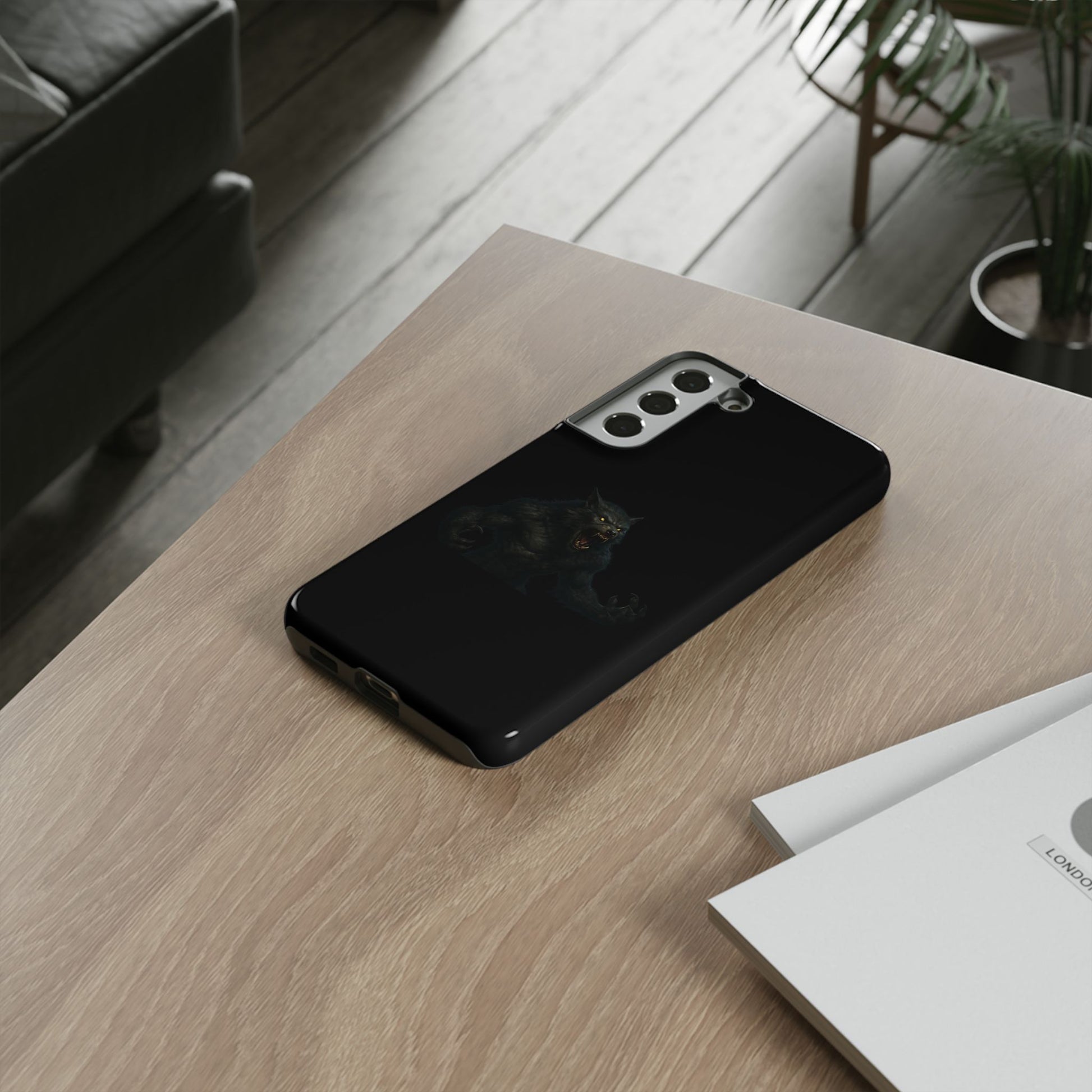 Dark monster graphic werewolf phone case by Printify, showing a tough, protective design with a fierce werewolf illustration.
