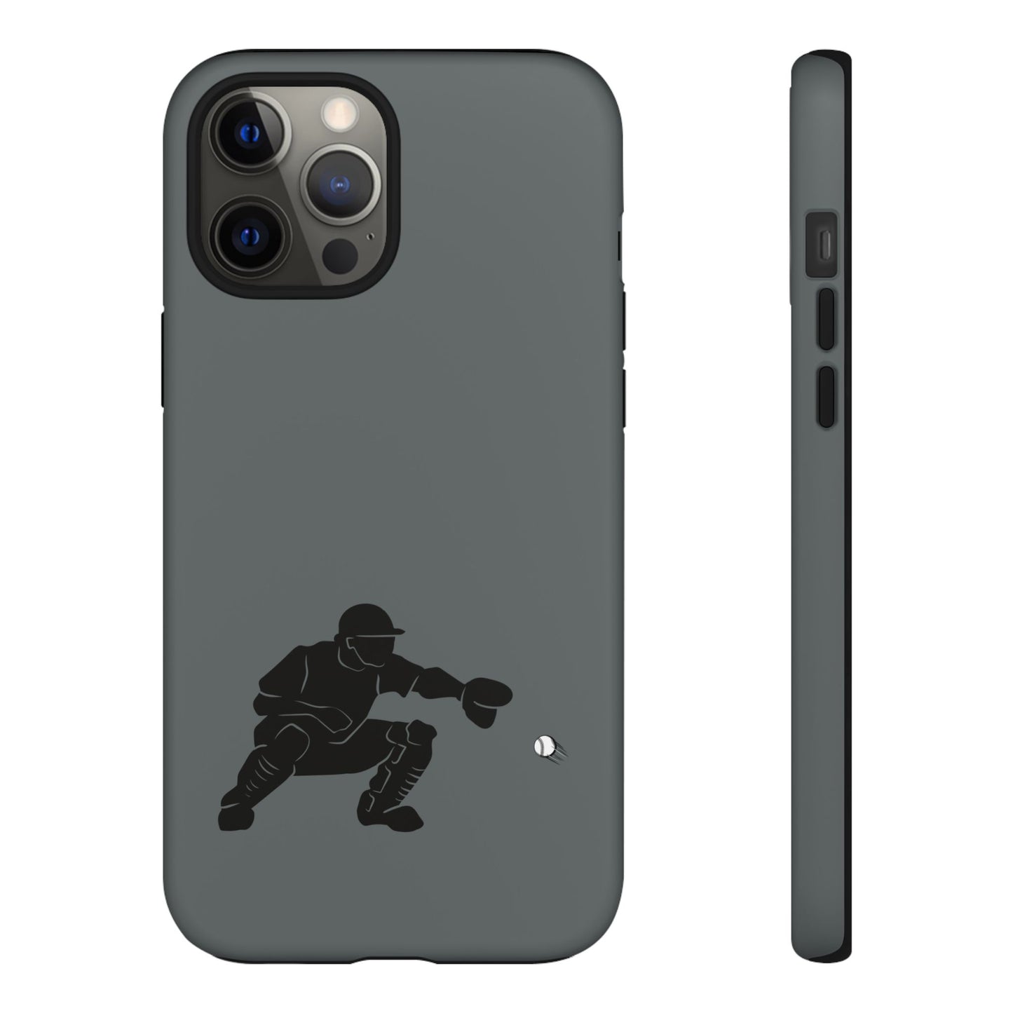 Printify baseball catcher phone case, tough protective cover with baseball glove and ball design for smartphones.