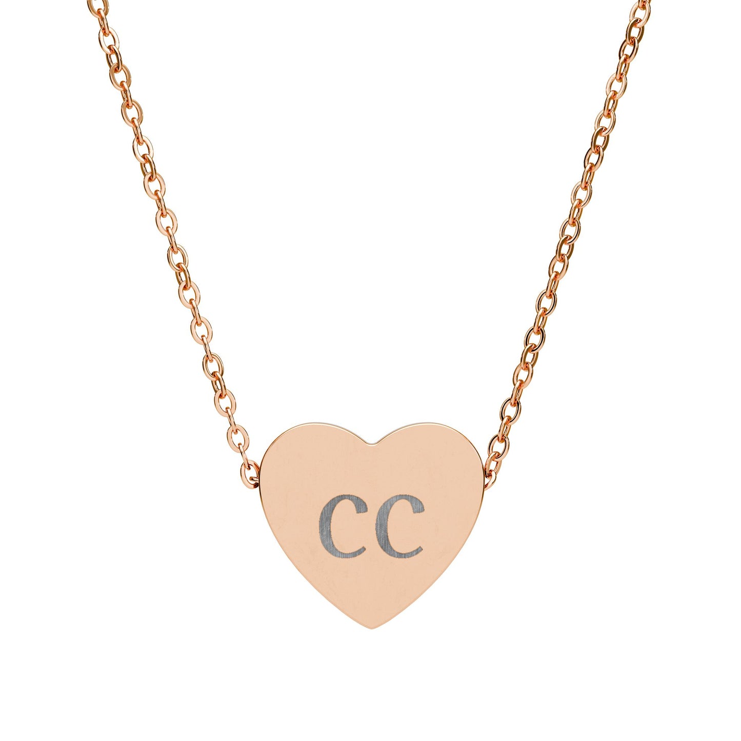 Silver engraved heart necklace with personalized initials pendant, stylish jewelry accessory by Printify