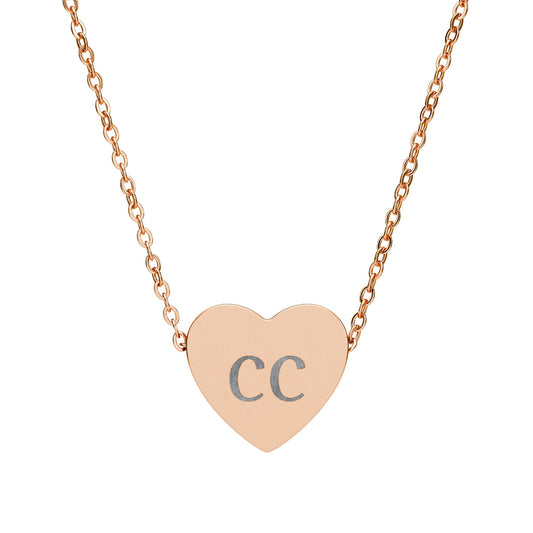 Silver engraved heart necklace with personalized initials pendant, stylish jewelry accessory by Printify