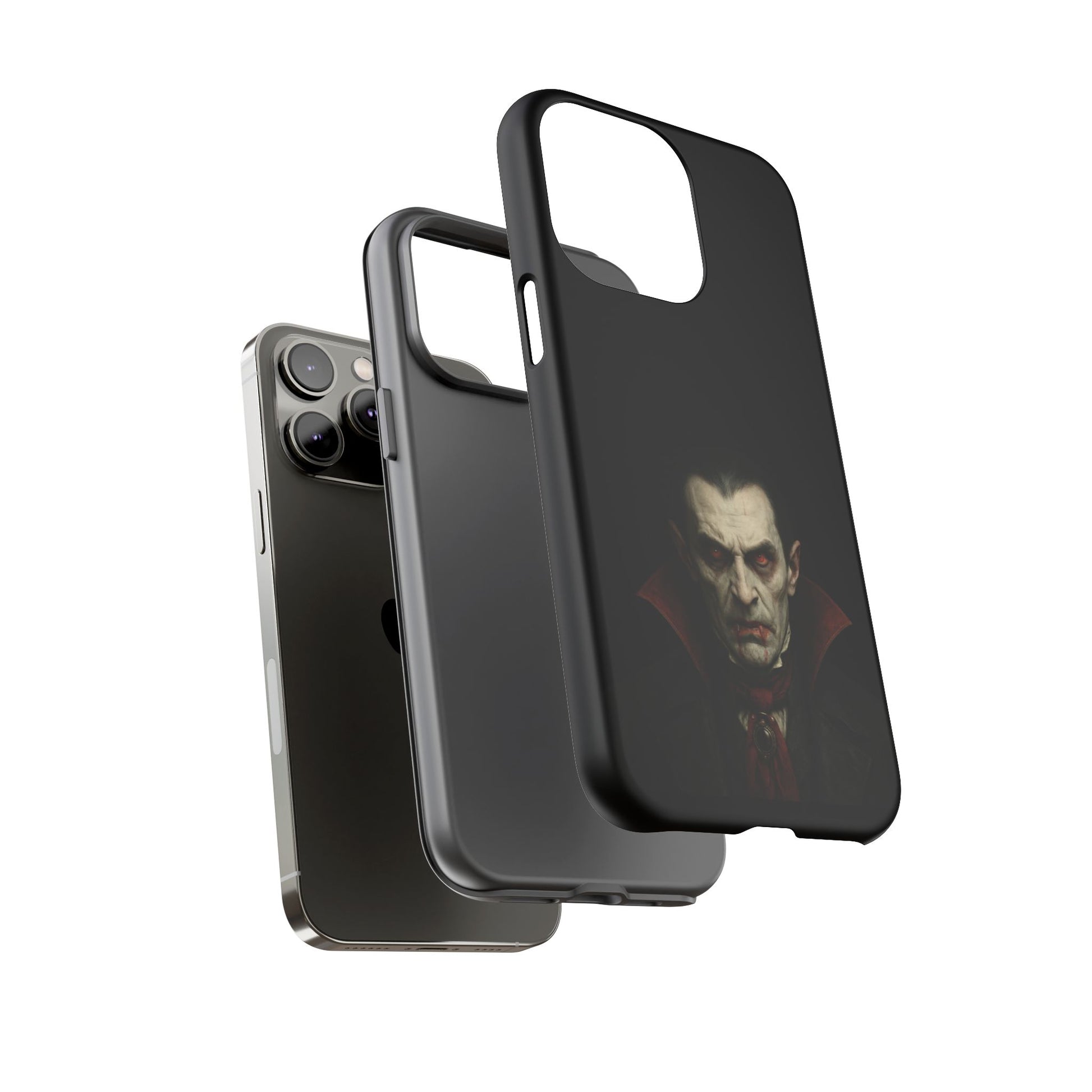 Gothic vampire portrait iPhone case featuring Dracula horror design, made by Printify, for a striking phone protection look.