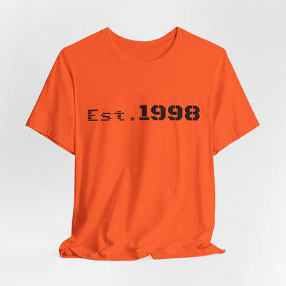 Vintage Est. 1998 T-Shirt by Printify featuring a classic graphic design celebrating the year of birth.